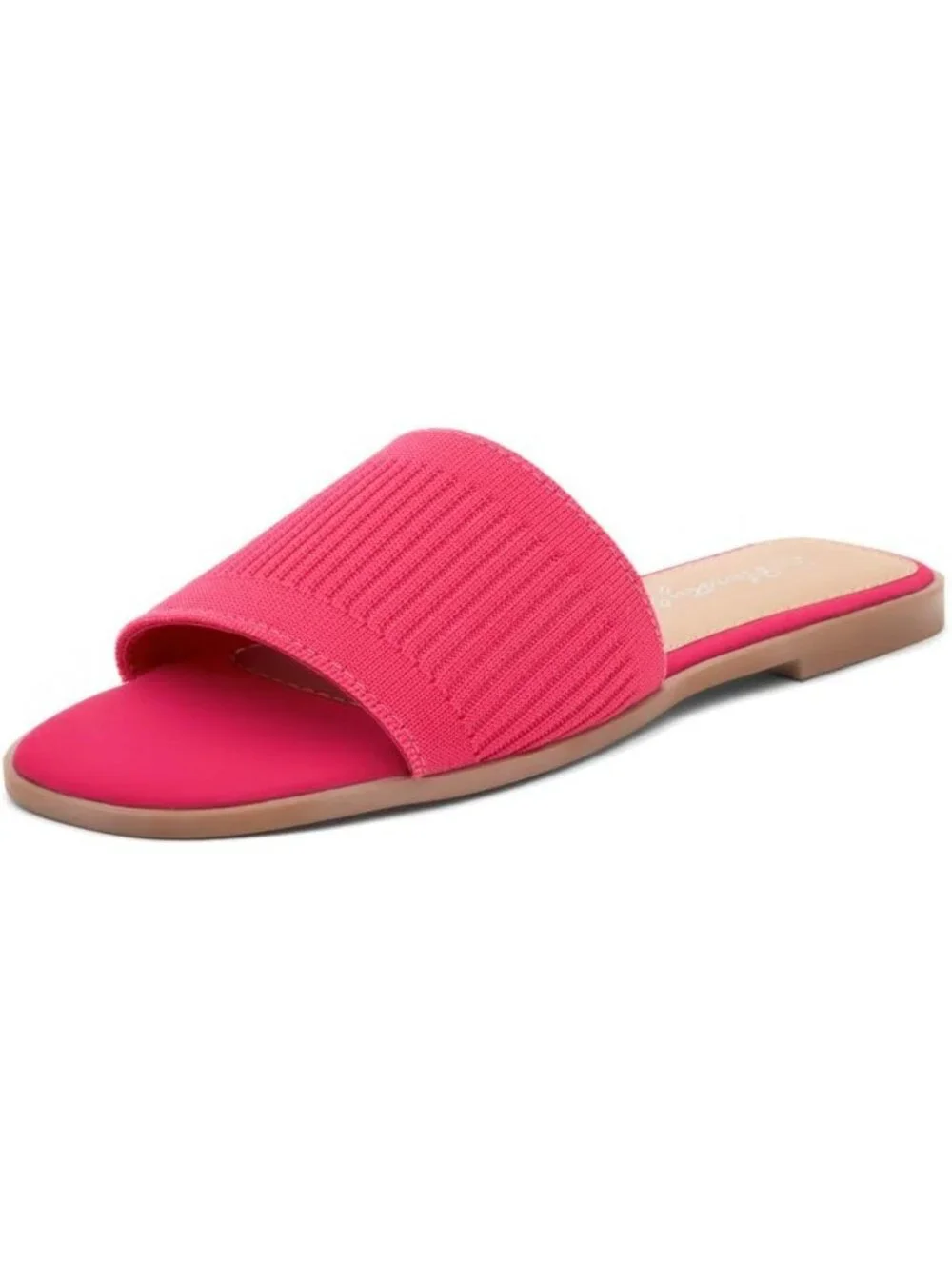 Women's Fuchsiakn Knit Slides Flats Square Open Toe Slip On Dressy Summer Shoes